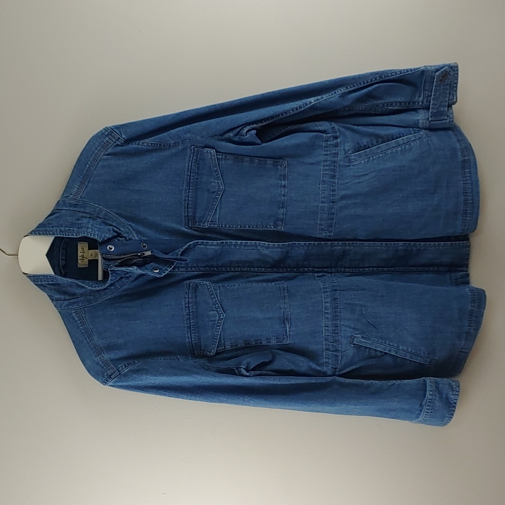 Style & Co Size XL Jean jacket with cinch waist 4 pockets tab 2 snap button cuff